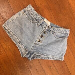 Vintage Y2K American Apparel High Rise button Up Jean Shorts Light Wash 27